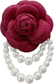 [Kicomvi] Camellia Flower Pearl Tassel Brooches Pin Elegant Floral Pin Pearl Clothing Bag Scarf Decoration-wine, no gemstone