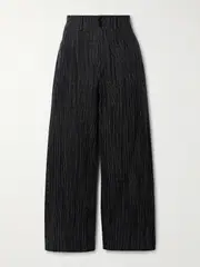 [APIECE APART] APIECE APART - Merida Striped Organic Cotton Wide-leg Pants - Black - US4 US 4 Black