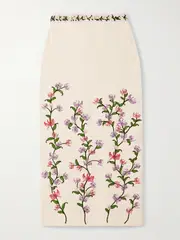 [Agua by Agua Bendita] Agua by Agua Bendita - Chlorella Honeysuckle Appliquéd Embroidered Cotton-blend Bouclé Midi Skirt - Cream - medium medium Cream