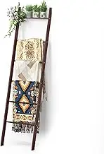 BAMBANG 6-Tier Blanket Ladder for Living Room, Blanket Quilt Ladder Rack Rustic Decorative Towel Holder, Wall Leaning Blanket Ladder Shelf Storage Farmhouse Decor for Bedroom Bathroom, Brown