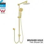 WELS Brushed Gold Round 8'' Shower Head Handheld Dual Set Slide Rail Mixer/Taps