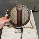 精品二手 GUCCI 古馳 GG OPHIDIA MINI迷你圓餅包 單肩包 鏈條包 斜背包 550618