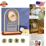 30th Anniversary Quartz Clock with LED Wooden Base - Elegant Gift for Couples