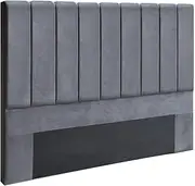 Artiss King Bed Headboard, Headboards Beds Frame Head Bedroom Furniture, Velvet Fabric Grey Vertical Channel Tufted Upholstered Freestanding for Base Home Accessory