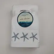2 Cynthia Rowley Hand Towels Starfish Coastal Beach Beaded Embroidered White