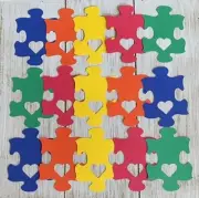 Puzzle piece cut outs with heart Primary color School bulletin board supplies