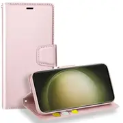 For Samsung Galaxy S23 Ultra Case, Hanman Wallet Leather Flip Magnetic Stand Case Cover (Rose Gold)