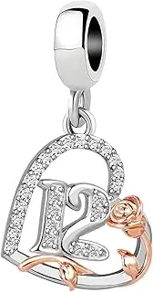 [JMQJewelry] 12 13 16 18 21 30 40 50 60 70 Lucky Numbers Birthday Love Heart Dangle Women Bead Charms Fits Pandora Bracelets