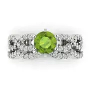 1 Round Cut Halo Natural Peridot Promise Bridal Band set Curved 14k White Gold