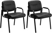 UOCFYK Reception Chairs, Leather Conference Room with Padded Arms and No Wheels for Professional Office Meeting Spaces and Guest Seating，Black-2 Pack