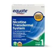 Equate Nicotine Transdermal System Step 1 Clear Patches, 21 mg, 14 Ct..+