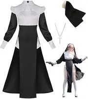 [GWOKDAN] Women Nun Cosplay Costume Gothic Nun Dress Uniform Bodysuit Halloween Outfits Full Set