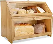 [Leader Accessories] Double Decker Bamboo Bread Bin 2-Layer Bread Box for Kitchen Large Capacity Food Bread Storage Retro 39x25x32cm Natural