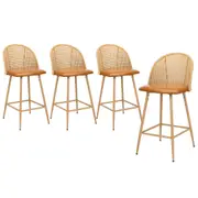 Oikiture Bar Stools Kitchen Counter Stool Rattan Dining Chair PU Brown x4