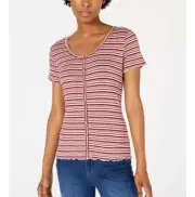 Tops for Women Size M Pink Rose Juniors Button-Front T-Shirt