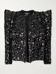 [Balmain] Balmain - Embellished Mesh And Crepon Jacket - Black - FR 42 FR 42 Black