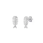 Fish Bone Earrings 8mm 925 Sterling Silver Stud Push Back