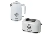 Davis & Waddell Retro Electric Kettle and Bread Toaster Set, 2-slices, White