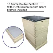 8 Frame Double Beehive Kit 16 x Frames Mesh Screen Bottom Board Timber Bee Hive