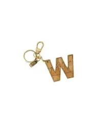 Alviero Martini Prima Classe Geo Map Leather Keychain Letter W Charm Women Beige