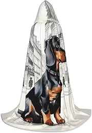 SKKNT Parisian Dachshund Print Halloween Hooded Cloak Full Length Cape With Hood For Men And Women For Carnival