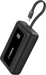 Anker Zolo Power Bank, 20,000mAh 30W High-Speed Portable Charger with Built-in USB-C Cable, 1 USB-C, 1 USB-A, Battery Pack for iPhone 16/15/15 Pro/15 Pro Max/15 Plus, MacBook, Galaxy, and More