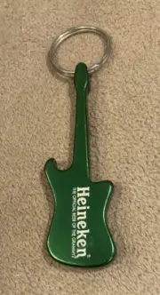 Vintage Heineken Guitar Can Opener Keychain Ring 3" Green Metal *NEW