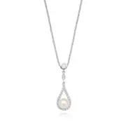 Sterling Silver Freshwater Pearl and Cubic Zirconia Pendant