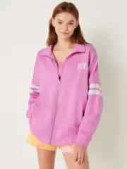 Victoria s Secret PINK Oversized Fleece Zip Up Sweater Pink Bloom Medium NEW