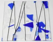 4119.00 4"x 4" BLUE & WHITE FRACTURES WITH BLACK STREAMERS BULLSEYE GLASS 90 COE