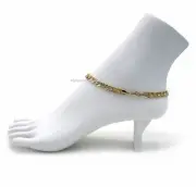 10" CONCAVE CUBAN CURB LINK CHAIN QUALITY ANKLET BRACELET 14K ITALY GOLD PLATED.