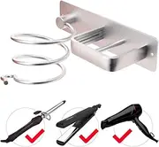 Kepfire Hair Dryer Holder Wall Mount Blow Dryer Storage Rack Aluminum Spiral Tool Organizer Bathroom Straightener Curling Flat Iron Shelf - Silver