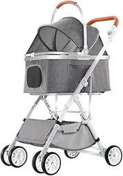 Lightweight pet Stroller with Aluminum Alloy Frame,Detachable pet pram,Portable Carrier Cabin Bag,Folding pet cart for Dogs and Cats,4 Wheels Trolley with Swivel Front Wheel,Rear Wheel with Brakes