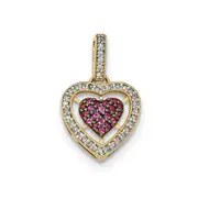 14K Yellow Gold Polished Real Diamond u0026 Ruby Hearts Pendant