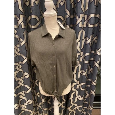 Splendid Womens Sz Large Olive Green Cropped Button Front Tie Waist Top NWT $108