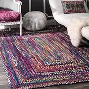 [Aizza Trends] Indian Handmade Braided Blue Shade Multi Cotton Area Rug-Floor Carpet Rug-Bed Side Runner Rug-Doormat Rug - 8 x 14 Feet (240 cm x 420 cm)
