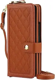 Luxury Crossbody Lanyard Leather for Samsung Galaxy Z Fold 6 5 4 3 Fold6 5g Wrist Rope Flip Stand Cover Coque(for Samsung Z Fold 4/Brown)