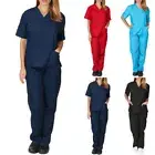 Men Ladies Nursing Medical Scrub Suit Doctor NurseBlouse Tops Pants Uniform Set罒