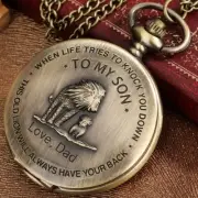 Bronze Lion Pocket Watch Necklace Chain To My Son Love Dad Design Gifts for Kids