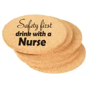 Set of 6 Cork Drink Coasters Safety First Drink With A Nurse