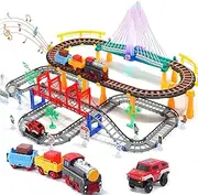 Train Set Toy, Race Tracks with Electric Car, Train Track Playset for 3 4 5 Years Old Toddlers, Kids, Boys and Girls