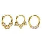 18K Gold Vermeil Lab Opal Clicker Septum Rings Set of 3, Fancy Jewelry Rare Gift