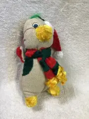 DOG TOY BIRD SANTA HAT & SCARF CANVAS SQUEAKS VO-TOYS NWT