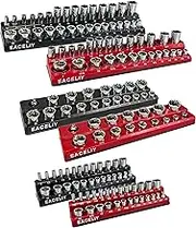 EACELIY 6Pcs Magnetic Socket Organizer Set, 1/2", 1/4" and 3/8" SAE & Metric Deep & Shallow Socket Holder Kit, Socket Trays，holds 143pcs Sockets (sockets not included)