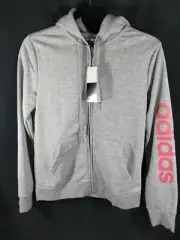 NWT Adidas Women's Essentials LINEAR Full Zip Hoodie Size Small Grey Pink