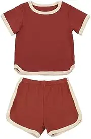 [DYZANOROKY] Children's T-shirt, Top and Bottom Set, Girls, Boys, Short Sleeve T-shirt, Sweatpants, Shorts, Breathable, Soft, Cute, Simple, Summer Clothes, Exercise, Kindergarten, School, 80, 90, 100