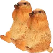 Cabilock 1set Miniature Groundhog Figurines Realistic Groundhog Sculpture for Home Decor Charming Desk Ornament Cake Decoration Present for Friends 2pcs