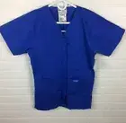 Landau Small Unisex Snap Button Up Scrub Top Style #8232 Blue