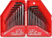 Hi-Spec 30pc Imperial & Metric Hex Allen Key Wrench Folding Set with Small & Large Sizes. Includes Mini 0.035” Up To Long 10mm