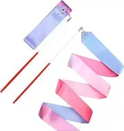 PEUTIER 2pcs Gradient Ribbon Dance Wand, 78.7 Inch Rainbow Color Kid Dancing Rhythmic Gymnastics Ribbon Streamers Equipment for Girls Art Dance Performances, Decorative Props, Birthday Gift